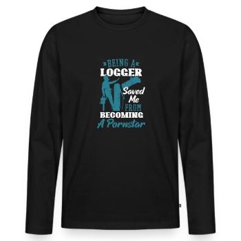Holzfäller Kettensäge Arborist - Männer Premium Bio Langarmshirt - Schwarz - Vorne - Nico (187cm)