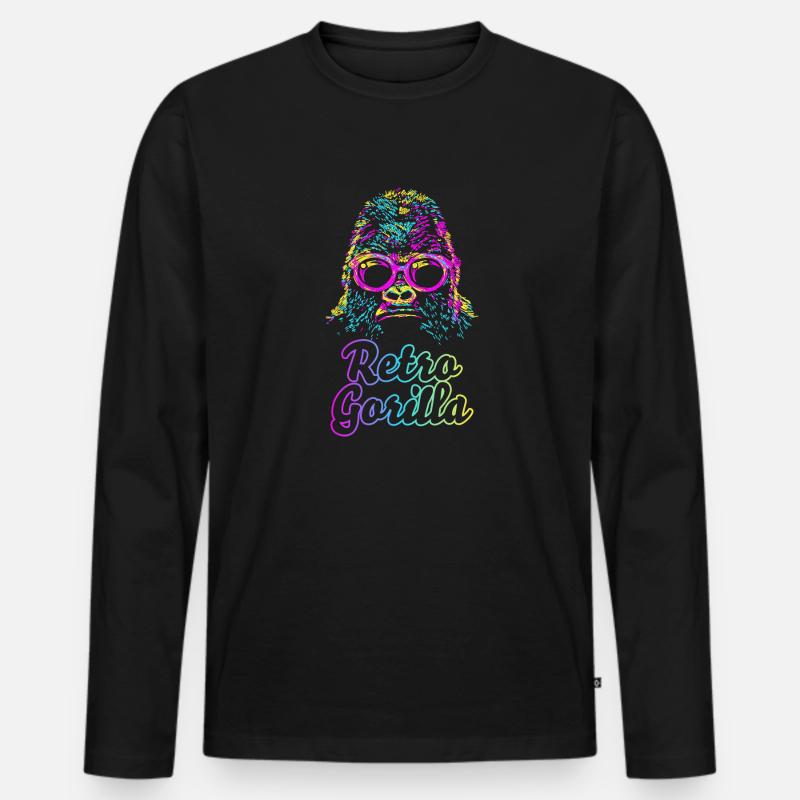 Retro Gorilla - Männer Premium Bio Langarmshirt - Schwarz
