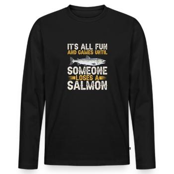Pêche au saumon Pêcheur de saumon - T-shirt manches longues Premium bio Homme - noir - Devant - Nico (187cm)