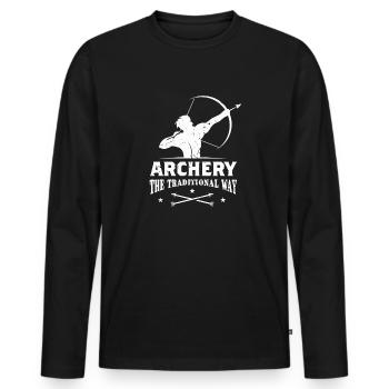 Arc de tir à l’arc - T-shirt manches longues Premium bio Homme - noir - Devant - Nico (187cm)