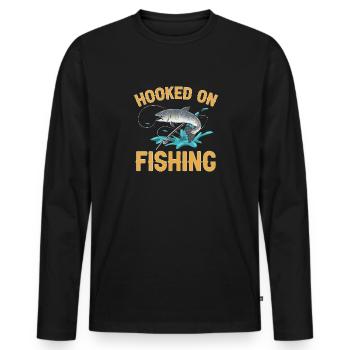 Pêche au saumon Pêcheur de saumon - T-shirt manches longues Premium bio Homme - noir - Devant - Nico (187cm)
