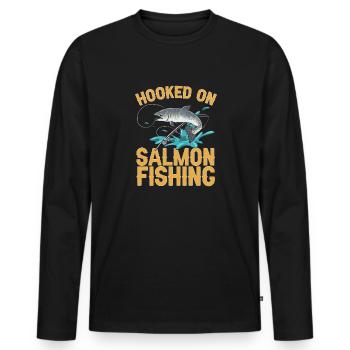 Pêche au saumon Pêcheur de saumon - T-shirt manches longues Premium bio Homme - noir - Devant - Nico (187cm)