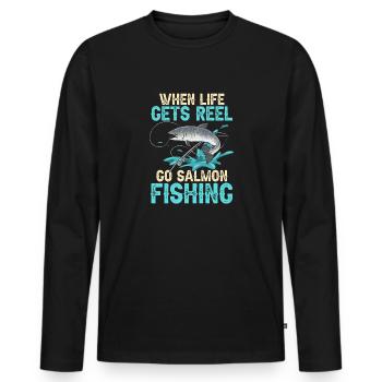 Pêche au saumon Pêcheur de saumon - T-shirt manches longues Premium bio Homme - noir - Devant - Nico (187cm)