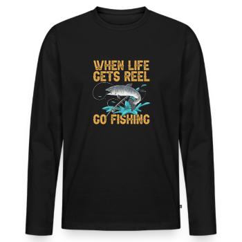 Pêche au saumon Pêcheur de saumon - T-shirt manches longues Premium bio Homme - noir - Devant - Nico (187cm)