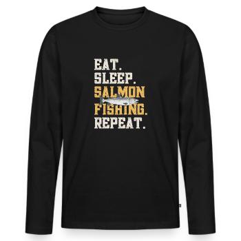 Pêche au saumon Pêcheur de saumon - T-shirt manches longues Premium bio Homme - noir - Devant - Nico (187cm)
