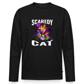 Chat effrayé - T-shirt manches longues Premium bio Homme - noir - Devant - Nico (187cm)