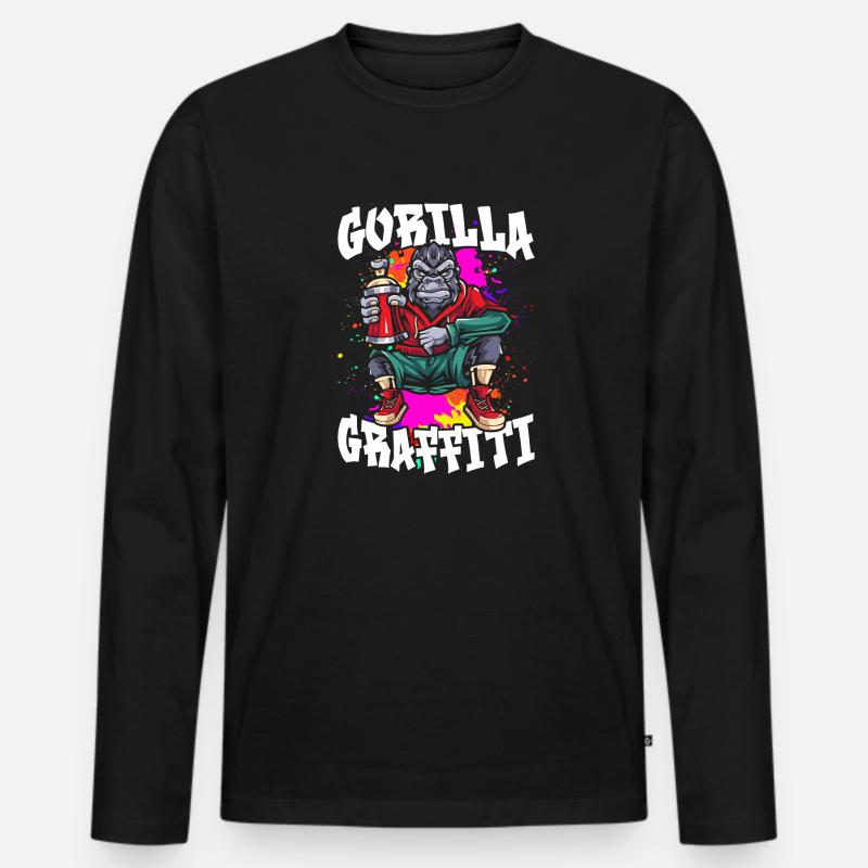Gorilla-Graffiti - Männer Premium Bio Langarmshirt - Schwarz