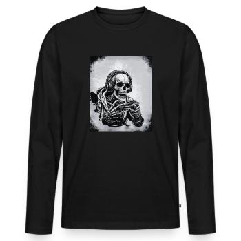 Skelett mit Gamecontroller und Kopfhörern - Männer Premium Bio Langarmshirt - Schwarz - Vorne - Nico (187cm)