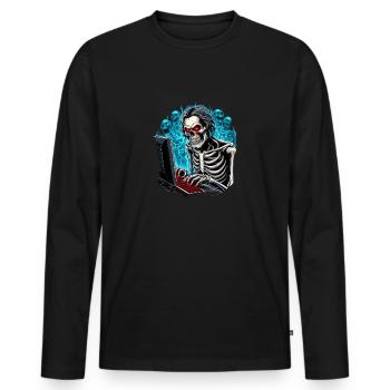 Skeleton, gamer in hell with ghosts/demons - Men's Premium Organic Long Sleeve Shirt - black - Front - Nico (187cm)