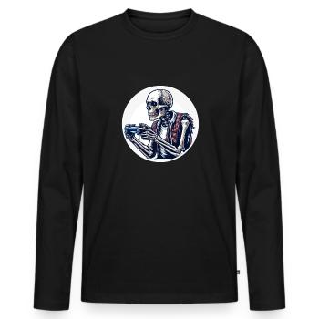 Skelett mit Gamecontroller. Design für Gamer - Männer Premium Bio Langarmshirt - Schwarz - Vorne - Nico (187cm)