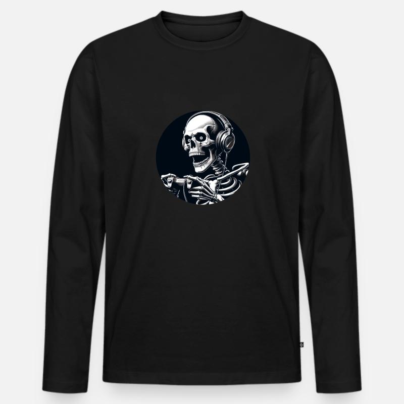 Skelett mit Gamecontroller und Kopfhörern - Männer Premium Bio Langarmshirt - Schwarz