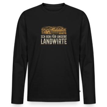 Unterstütze unsere Bauern - für unsere Landwirte - Männer Premium Bio Langarmshirt - Schwarz - Vorne - Nico (187cm)