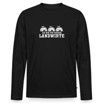 Unterstütze unsere Bauern - für unsere Landwirte - Männer Premium Bio Langarmshirt - Schwarz - Vorne - Nico (187cm)