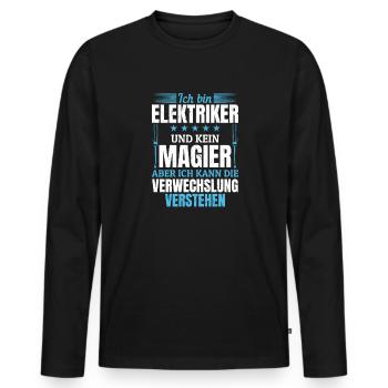 Elektriker mein Handwerk beherrsche ich meisterhaf - Männer Premium Bio Langarmshirt - Schwarz - Vorne - Nico (187cm)