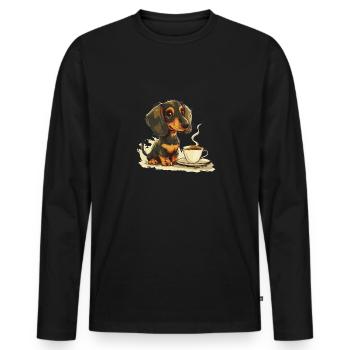 Cute Dachshund Doxie with a Cup of Coffee Wiener - Men's Premium Organic Long Sleeve Shirt - black - Front - Nico (187cm)