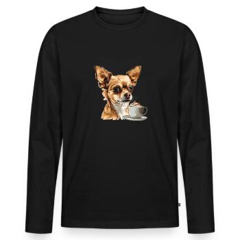 Chihuahua mignon avec une tasse de café Chiwawa - T-shirt manches longues Premium bio Homme - noir - Devant - Nico (187cm)