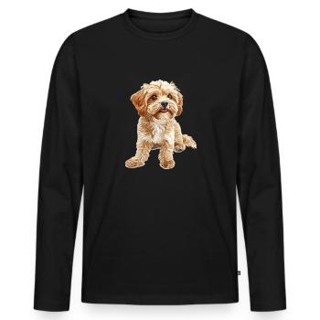 Maltipoo Chien Race Animal Mignon Drôle Graphique - T-shirt manches longues Premium bio Homme - noir - Devant - Nico (187cm)