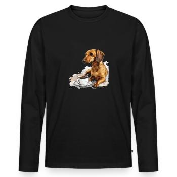 Cute Dachshund Doxie with a Cup of Coffee Wiener - Men's Premium Organic Long Sleeve Shirt - black - Front - Nico (187cm)