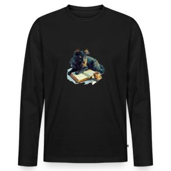 Cats Books Tea Reading - Cute Funny Graphic - Männer Premium Bio Langarmshirt - Schwarz - Vorne - Nico (187cm)