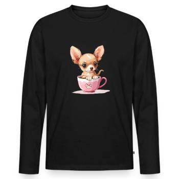 Chihuahua mignon avec une tasse de café Chiwawa - T-shirt manches longues Premium bio Homme - noir - Devant - Nico (187cm)
