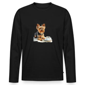Yorkshire Terrier Yorkie café chien race animal mignon - T-shirt manches longues Premium bio Homme - noir - Devant - Nico (187cm)