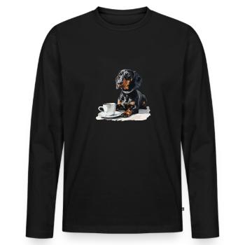Cute Dachshund Doxie with a Cup of Coffee Wiener - Men's Premium Organic Long Sleeve Shirt - black - Front - Nico (187cm)