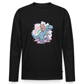 Goth Pastel Creepy Voodoo Teddy Bear Riding T-Rex - Men's Premium Organic Long Sleeve Shirt - black - Front - Nico (187cm)