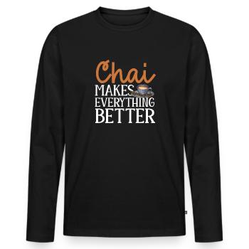 Thé Chai Masala Chai - T-shirt manches longues Premium bio Homme - noir - Devant - Nico (187cm)