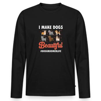 Salon de coiffure pour chiens - T-shirt manches longues Premium bio Homme - noir - Devant - Nico (187cm)