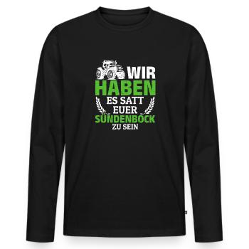 Wir haben es satt, euer Sündenbock zu sein - Männer Premium Bio Langarmshirt - Schwarz - Vorne - Nico (187cm)