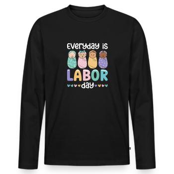 Infirmière Bébé Maternité Infirmière - T-shirt manches longues Premium bio Homme - noir - Devant - Nico (187cm)