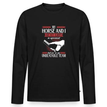 Unbeatable team - for horse lovers - Men's Premium Organic Long Sleeve Shirt - black - Front - Nico (187cm)