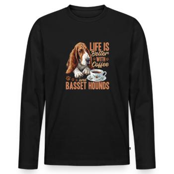 Basset Hound Dog Breed Life is Better with Coffee - Männer Premium Bio Langarmshirt - Schwarz - Vorne - Nico (187cm)