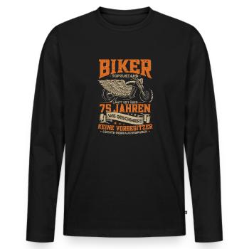 Biker 75. Geburtstag, 75 Jahre Motorradfahrer - Männer Premium Bio Langarmshirt - Schwarz - Vorne - Nico (187cm)