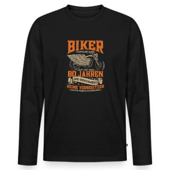 Biker 80. Geburtstag, 80 Jahre Motorradfahrer - Männer Premium Bio Langarmshirt - Schwarz - Vorne - Nico (187cm)