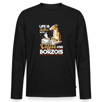 Dog Breed Life is Better with Coffee and Borzois - Männer Premium Bio Langarmshirt - Schwarz - Vorne - Nico (187cm)