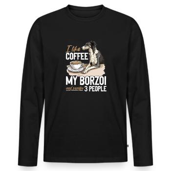 I like coffee my Borzoi and maybe 3 people Dog - Men's Premium Organic Long Sleeve Shirt - black - Front - Nico (187cm)