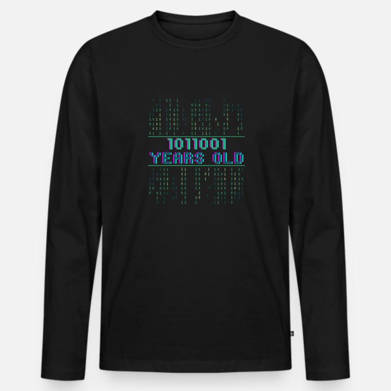 89th Birthday 89 years old Binary Code Computer Science - Men's Premium Organic Long Sleeve Shirt - black