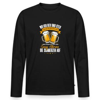 dicton de la bière, où je vais et me tiens, buveur de bière - T-shirt manches longues Premium bio Homme - noir - Devant - Nico (187cm)