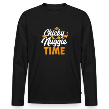 Dino Nuggets Dinosaurier Chicken Nuggets - Männer Premium Bio Langarmshirt - Schwarz - Vorne - Nico (187cm)