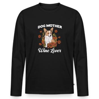 Dog mother and wine lover - Men's Premium Organic Long Sleeve Shirt - black - Front - Nico (187cm)