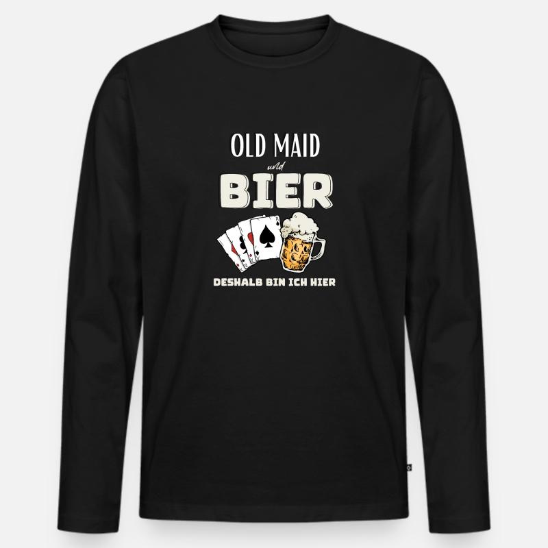 Old Maid und Bier - Männer Premium Bio Langarmshirt - Schwarz