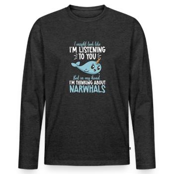 Narwal Einhornwal - Männer Premium Bio Langarmshirt - Anthrazit meliert - Vorne - Nico (187cm)