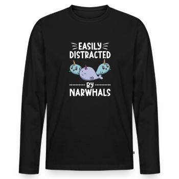 Narwhal Unicorn Whale - Men's Premium Organic Long Sleeve Shirt - black - Front - Nico (187cm)