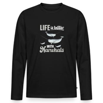 Narwhal Unicorn Whale - Men's Premium Organic Long Sleeve Shirt - black - Front - Nico (187cm)