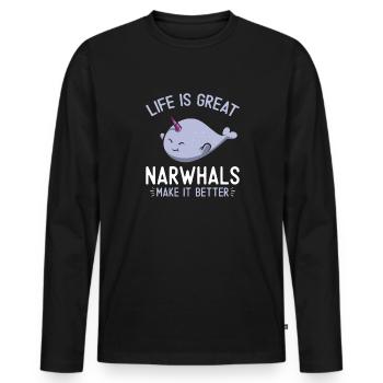 Narwhal Unicorn Whale - Men's Premium Organic Long Sleeve Shirt - black - Front - Nico (187cm)