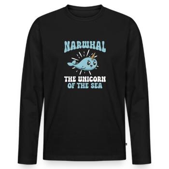 Narwal Einhornwal - Männer Premium Bio Langarmshirt - Schwarz - Vorne - Nico (187cm)