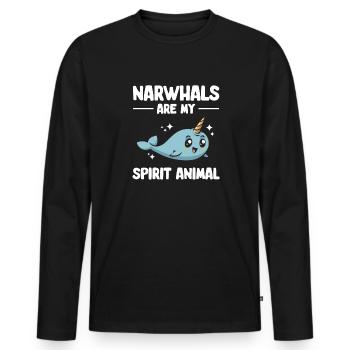 Narwhal Unicorn Whale - Men's Premium Organic Long Sleeve Shirt - black - Front - Nico (187cm)