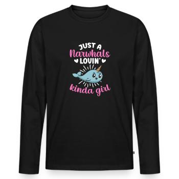 Narwhal Unicorn Whale - Men's Premium Organic Long Sleeve Shirt - black - Front - Nico (187cm)