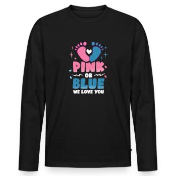 Annonce de naissance sexe révéler fête de bébé - T-shirt manches longues Premium bio Homme - noir - Devant - Nico (187cm)
